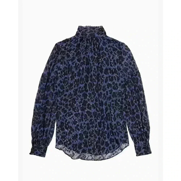 Kate Spade Silk Blouse Leopard Clip Bow XS Metallic Top Tie Button Front $328 - Picture 3 of 7